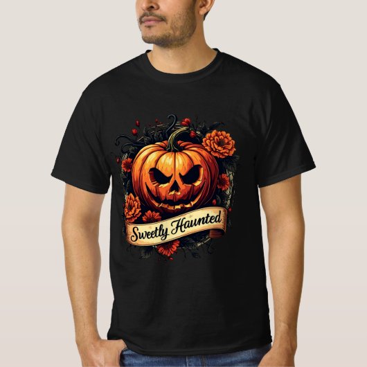 Sweetly Haunted Gothic Floral Pumpkin - Halloween  Tシャツ (正面)