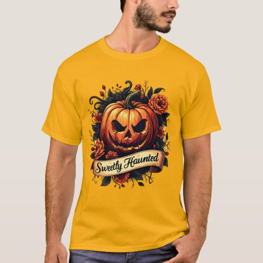 Sweetly Haunted Gothic Floral Pumpkin - Halloween  Tシャツ (正面)