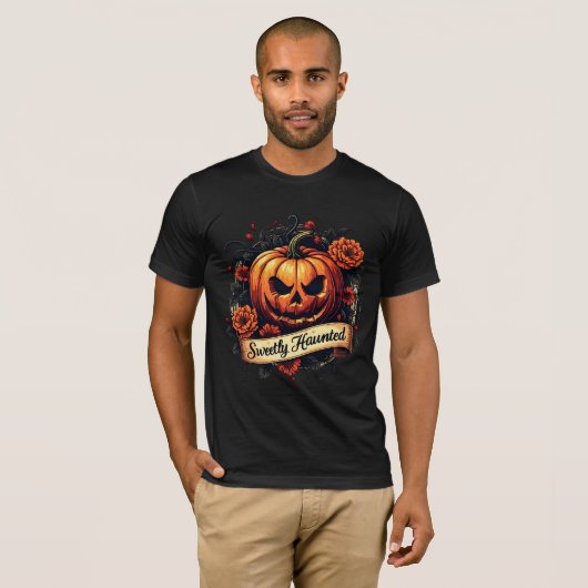 Sweetly Haunted Gothic Floral Pumpkin - Halloween  Tシャツ (正面フル)