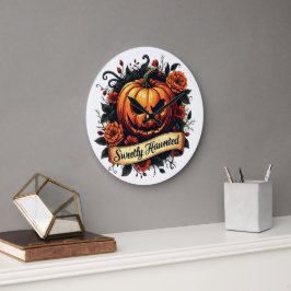Sweetly Haunted Vintage Pumpkin | フラワーハロウィン ラージ壁時計