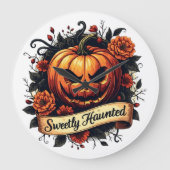 Sweetly Haunted Vintage Pumpkin | フラワーハロウィン ラージ壁時計 (正面)