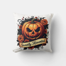 Sweetly Haunted Vintage Pumpkin | Floral Halloween クッション