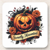 Sweetly Haunted Vintage Pumpkin | Floral Halloween コースター (正面)