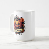 Sweetly Haunted Vintage Pumpkin | Floral Halloween コーヒーマグカップ (正面左)