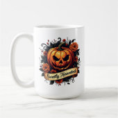 Sweetly Haunted Vintage Pumpkin | Floral Halloween コーヒーマグカップ (左)