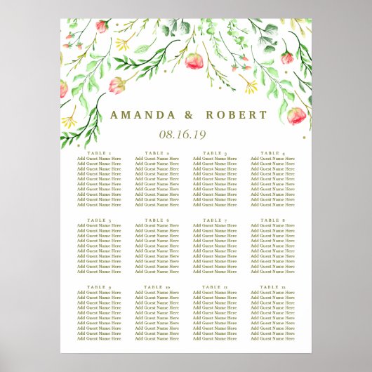 Sweetly Romantic | Floral Wedding  Seating Chart ポスター (正面)