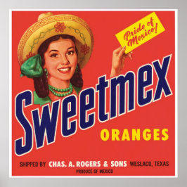Sweetmex Oranges Weslaco Texas Mexico Vintage ポスター
