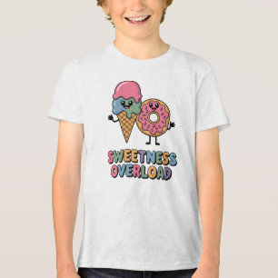 Sweetness Overload ドーナツとアイスの子供デザイン トライブレンドTシャツ