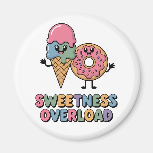 Sweetness Overload | ドーナツとアイスの子供デザイン マグネット (正面)