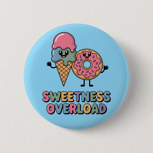 Sweetness Overload | ドーナツとアイスの子供デザイン 缶バッジ (正面)