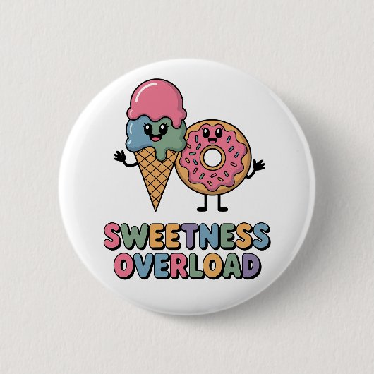 Sweetness Overload | ドーナツとアイスクリームの子供デザイン 缶バッジ (正面)