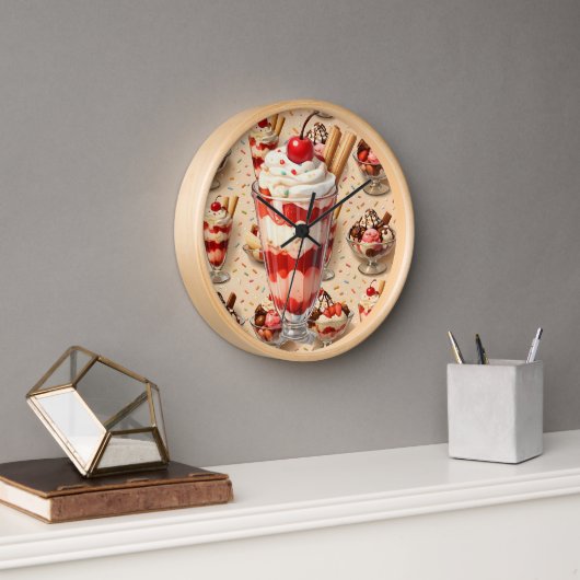 Sweets and ice cream sundae premium wood wall cloc 壁時計 (オフィス)