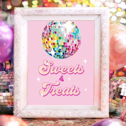 Sweets and Treats Disco Ball Retro Groovy Birthday ポスター
