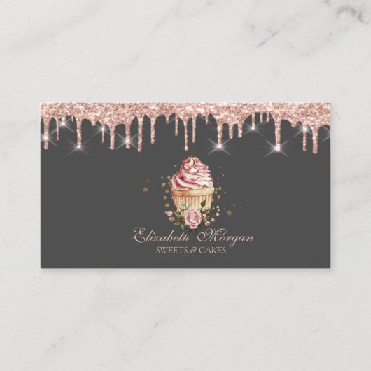 Sweets Cupcake Flowers Rose Gold Drips Bakery 名刺 (正面)