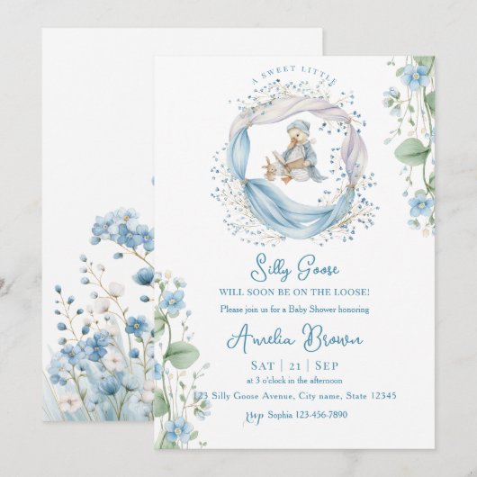 Swet Silly Goose Reading Baby Shower Invitation 招待状 (正面/裏面)