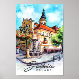 Swidnicaポーランド水絵を描色の旅行 ポスター