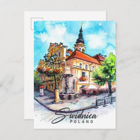 Swidnicaポーランド水絵を描色の旅行 ポストカード (正面/裏面)