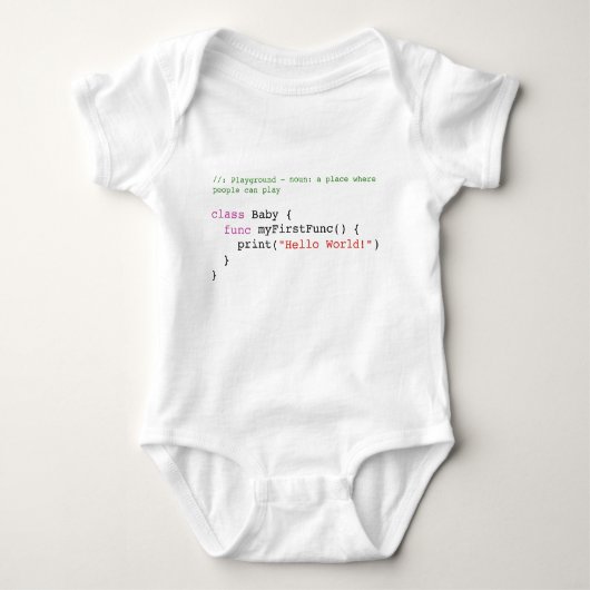 Swift Hello World Baby Jersey Body, Vit ベビーボディスーツ (正面)
