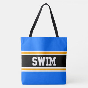 SWIM ファン アスレチック ブライトブルー ブラック オレンジ ストライプ トートバッグ