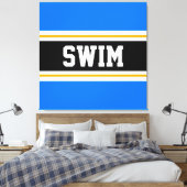 SWIM Bodブライトブルー白黒黄ストライプ色 キャンバスプリント (インサイチュ (寝室))