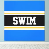 SWIM Bodブライトブルー白黒黄ストライプ色 キャンバスプリント (インサイチュ (ウッドフロア))