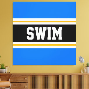 SWIM Bodブライトブルー白黒黄ストライプ色 キャンバスプリント