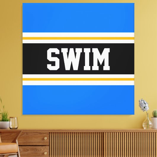 SWIM Bodブライトブルー白黒黄ストライプ色 キャンバスプリント (インサイチュ (リビング))