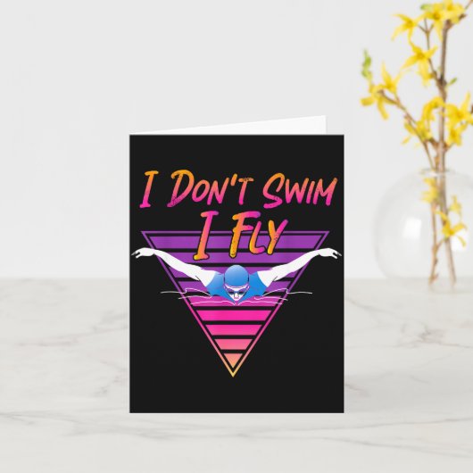 Swimmer I Don't Swim I Fly Butterfly Swimming Retr カード (黄色い花)