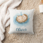 Swimming Baby Hedgehog Personalized Nursery Pillow クッション (ブランケット)