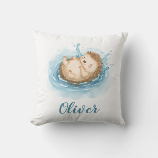 Swimming Baby Hedgehog Personalized Nursery Pillow クッション