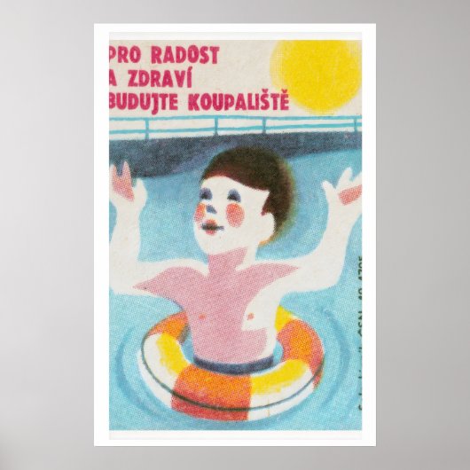 Swimming Child Matchbox Art Print, Czech Vintage ポスター (正面)