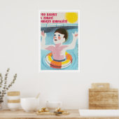 Swimming Child Matchbox Art Print, Czech Vintage ポスター (キッチン)