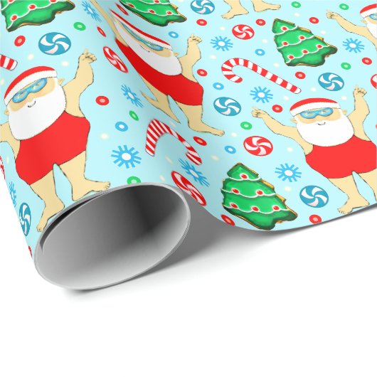 Swimming Christmas Holiday Gift Wrapping Paper ラッピングペーパー (ロールコーナー)