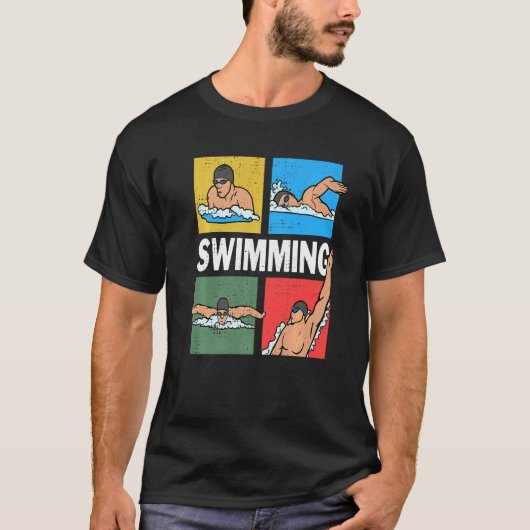 Swimming crawl, chest, back, dolphin, 4 swimming s tシャツ (正面)