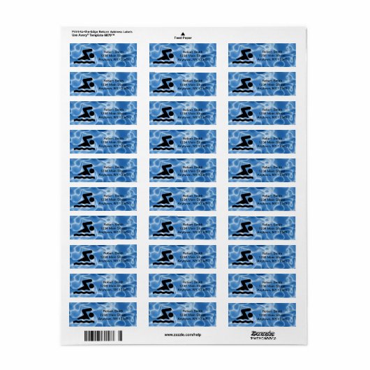 Swimming Design Return Address Labels ラベル (フルシート)
