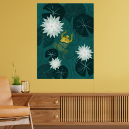 Swimming Frog in Water Lily Pond by Night - Poster ポスター
