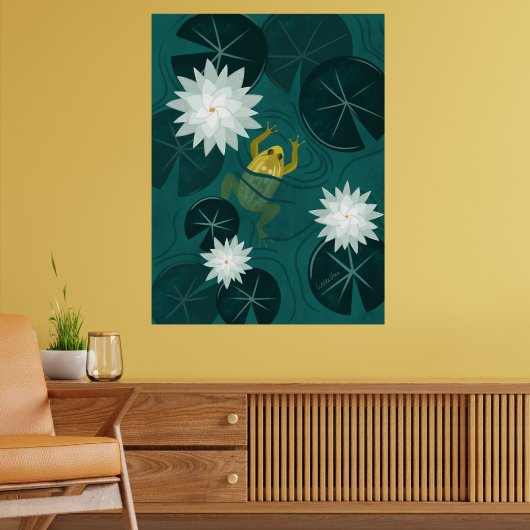 Swimming Frog in Water Lily Pond by Night - Poster ポスター (リビング2)
