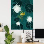 Swimming Frog in Water Lily Pond by Night - Poster ポスター (ホームオフィス)