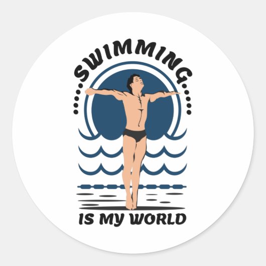 Swimming is My World - Swimmer in Speedo ラウンドシール (正面)