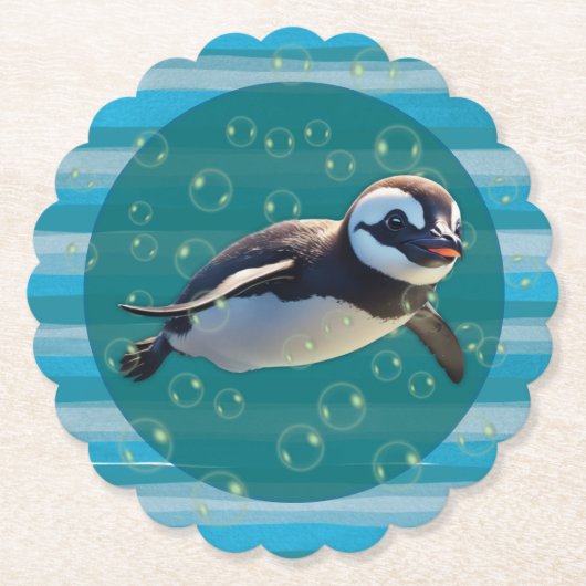 Swimming Penguin Paper Coasters ペーパーコースター (正面)