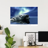 Swimming Polar Bear & Aurora Poster Print ポスター (ホームオフィス)
