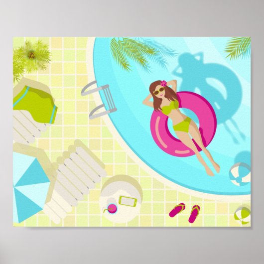 Swimming pool girl in bikini summer beach ポスター (正面)