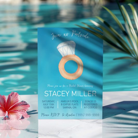 Swimming Pool Party Engagement Ring Bridal Shower 招待状