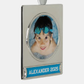 Swimming Pool Photo Azure シルバープレートバナーオーナメント (右)