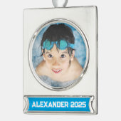 Swimming Pool Photo Azure シルバープレートバナーオーナメント (左)