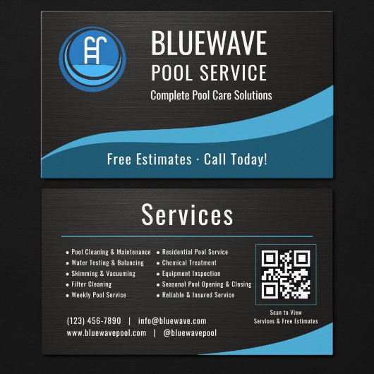  Swimming Pool Service QR Code Metallic 名刺