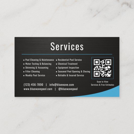  Swimming Pool Service QR Code Metallic 名刺 (裏面)