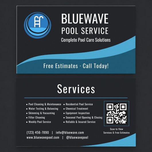 Swimming Pool Service QR Code Professional 名刺