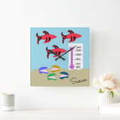 Swimming Red and Black Fish with Clams: スクエア壁時計 (ホーム)