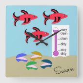 Swimming Red and Black Fish with Clams: スクエア壁時計 (正面)